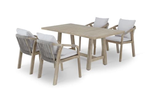 Jardin Ensemble table et chaises de jardin | Ensamble table de jardin 170×90 cm et 4 chaises bois et corde tressée - ZF52512