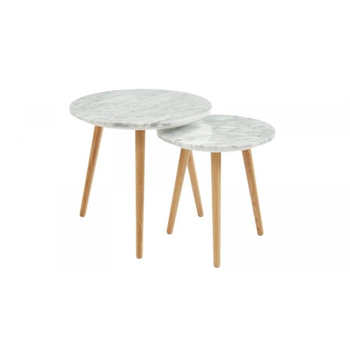 Meubles Tables basses | Lot de 2 tables basses rondes marbre et bois - QW86961