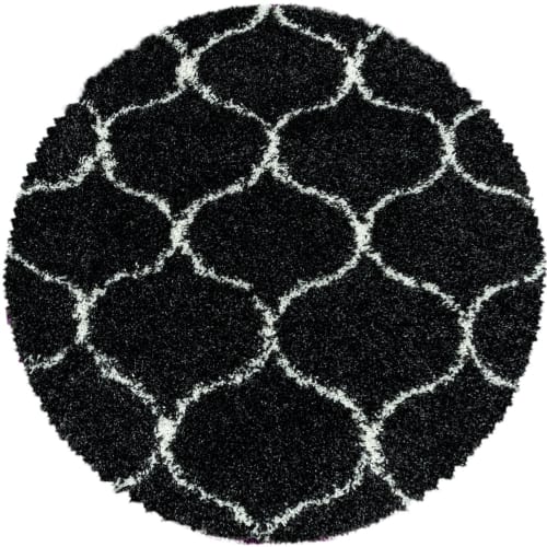 Tapis rond à poils longs et motifs alhambra noir 120x120cm | Maisons du Monde