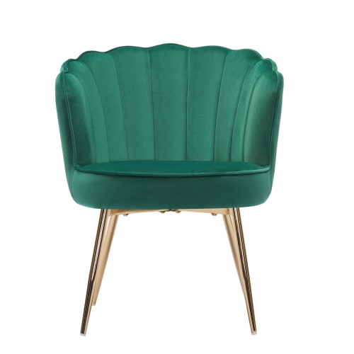 Canapés et fauteuils Fauteuils | Fauteuil coquillage en velours 1 place  vert sapin et doré - WC70056
