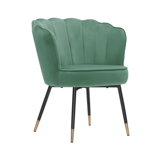 Canapés et fauteuils Fauteuils | Fauteuil coquillage en velours 1 place  vert et noir - GX15481