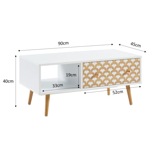Meubles Tables basses | Table basse  blanc et effet bois 90cm - ZE11271