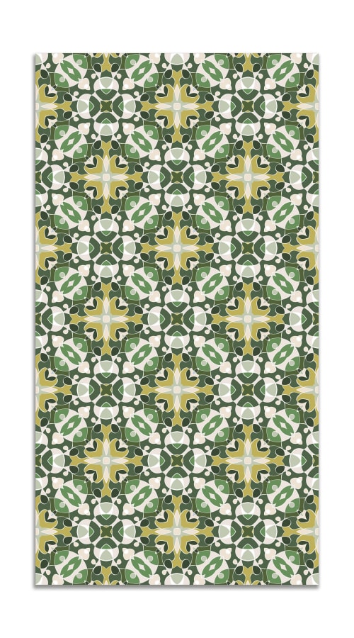 Alfombra vinílica estilo hidráulico oriental verde 80x250 cm