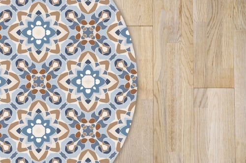 Alfombra vinilo redonda azulejo oriental floreada original