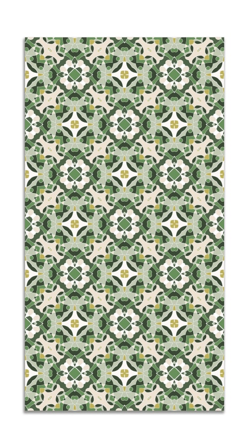 Alfombra vinílica azulejo hidráulico tipo oriental verde 40x80 cm ALFOMBRAS  ORIENTALES