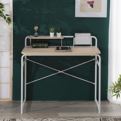 Muebles Escritorios | Sobrio y elegante escritorio de madera con balda y almacenaje - JV35638