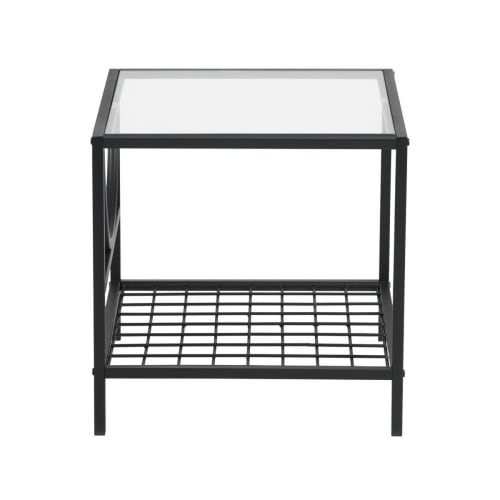 Muebles Mesas auxiliares | Mesa auxiliar cuadrada en cristal y metal negro - IB38678