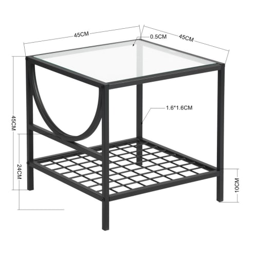 Muebles Mesas auxiliares | Mesa auxiliar cuadrada en cristal y metal negro - IB38678