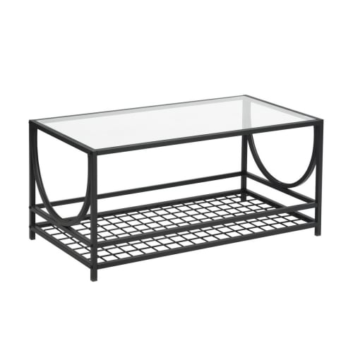 Meubles Tables basses | Table basse salon en verre et en métal noir - MT78707