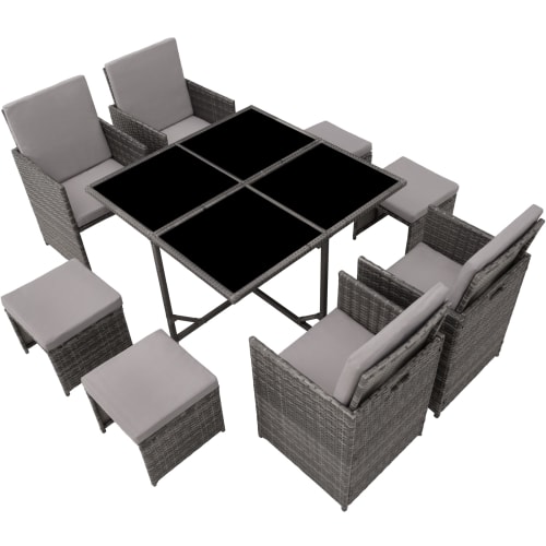 Jardin Ensemble table et chaises de jardin | Salon de jardin BILBAO 8 places avec housse de protection gris - QU59271
