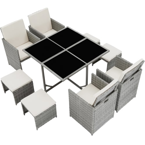 Jardin Ensemble table et chaises de jardin | Salon de jardin BILBAO 8 places avec housse de protection gris clair - DV72449