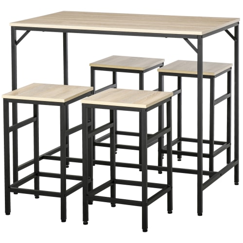 Meubles Bars | Ensemble table de bar design industriel + 4 tabourets - QE73853