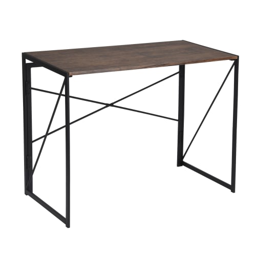 Bureau minimaliste pliable au style industriel noir et bois