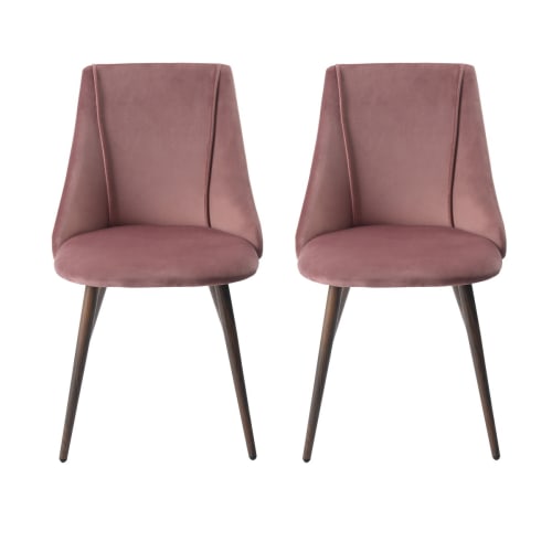 Meubles Chaises | Lot de 2 chaises salle à manger velours rose style scandinave - ZL49305