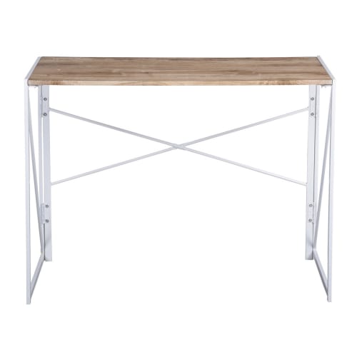 Meubles Bureaux et meubles secrétaires | Bureau minimaliste pliable au style blanc et bois - OU87482