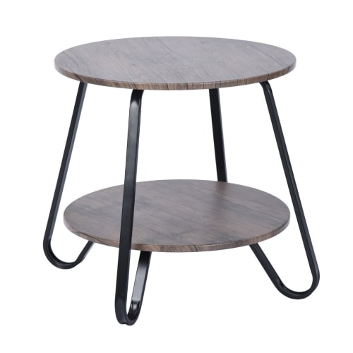 Meubles Tables basses | Table d'appoint ronde style industriel noyer foncé - WC05809