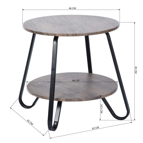Meubles Tables basses | Table d'appoint ronde style industriel noyer foncé - WC05809
