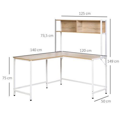 Muebles Escritorios | Mesa de ordenador tablero de partículas, metal blanco y madera - WU25689