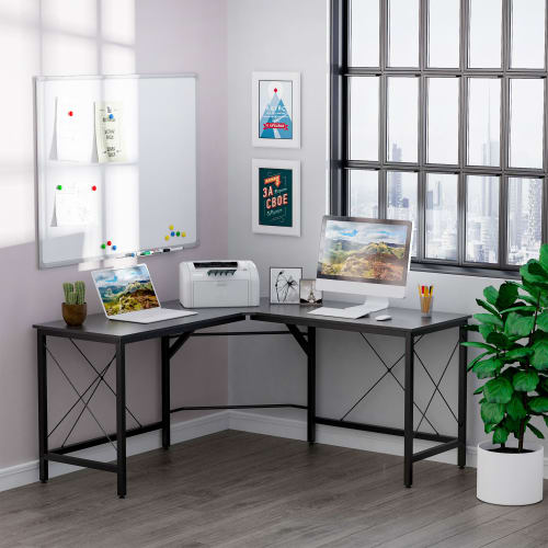 Muebles Escritorios | Mesa de ordenador MDF y metal negro 150x150x76 cm - VE92140