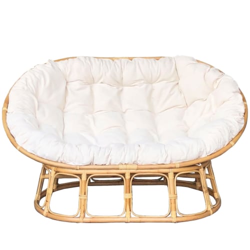 Canapés et fauteuils Canapés droits | Canapé papasan en rotin avec coussin beige - ZI16852