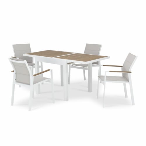 Conjunto comedor mesa plegable redonda 90cm + 4 sillas con brazos JAVA  LIGHT
