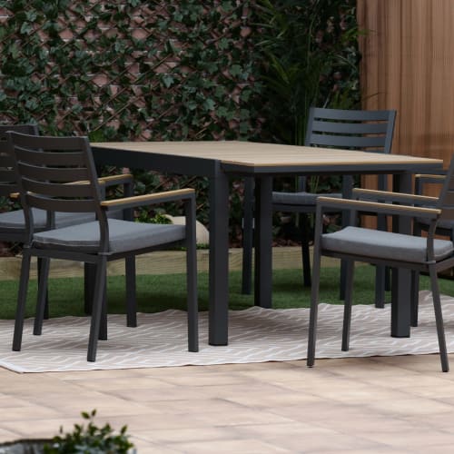 Set tavolo da giardino 200/140x90 cm e 6 sedie in alluminio bianco e tessuto  trapuntato – Osaka - Kerama