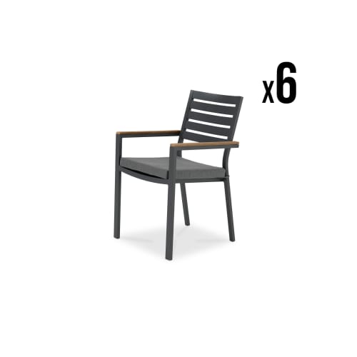Jardin Chaises de jardin | Lot de 6 chaises empilables en aluminium gris antracite avec coussin - VG33201