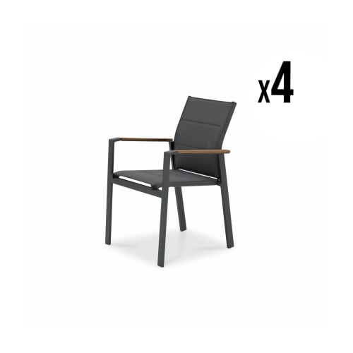 Lot de 4 chaises empilables en aluminium textilène gris antracite