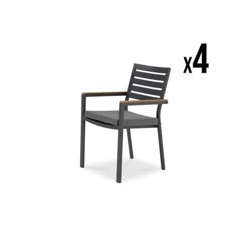 Jardin Chaises de jardin | Lot de 4 chaises empilables en aluminium gris antracite avec coussin - YH46611