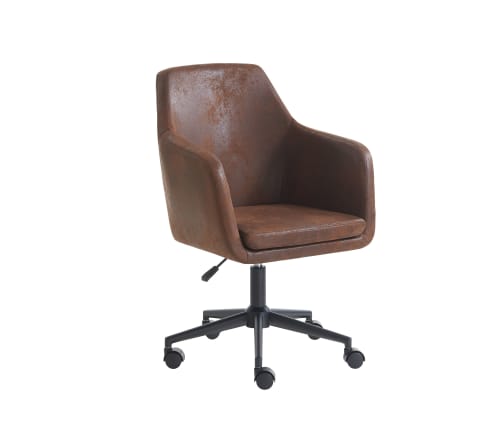 Chaise de bureau vintage  pivotante et ajustable en simili marron