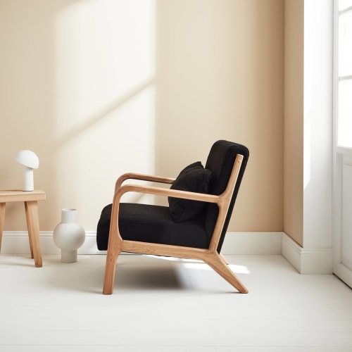 Canapés et fauteuils Fauteuils | Fauteuil à bouclettes noires en bois et tissu - DX35195