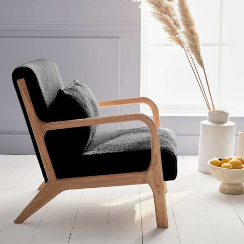 Canapés et fauteuils Fauteuils | Fauteuil à bouclettes noires en bois et tissu - DX35195