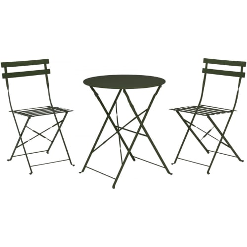 Jardin Ensemble table et chaises de jardin | Set table + 2 chaises de jardin pliable en métal vert - KU81584