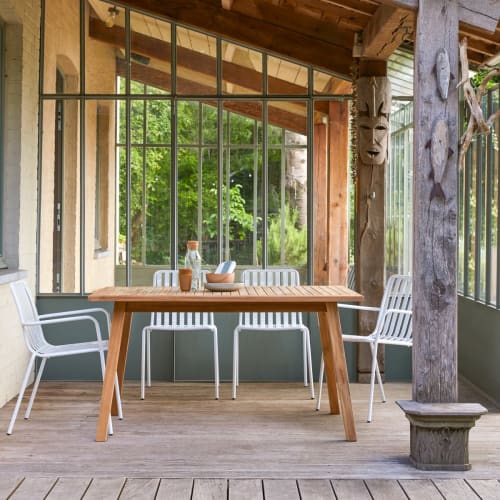 Conjunto de jardín de Mesa rectangular de 120 cm y 6 sillas Java en madera  de teca.