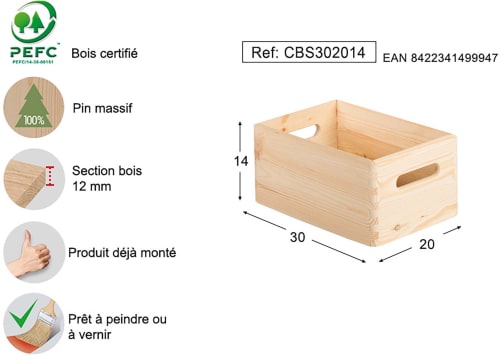 Déco Boîtes | Caisse en bois de rangement 30 x 20 x 14 cm - YS80358