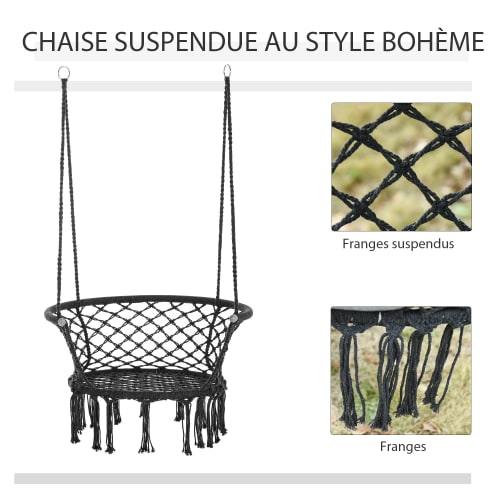 Jardin Fauteuils suspendus | Chaise suspendue macramé coton polyester gris - LM22516