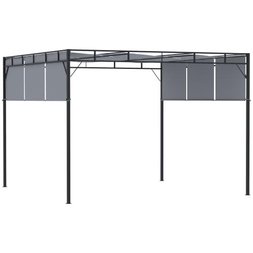 Jardin Pergolas et tonnelles | Pergola rétractable acier noir toiles polyester haute densité gris - KS71467