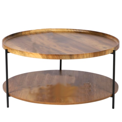 Meubles Tables basses | Table basse ronde en bois et métal noir - FN82672