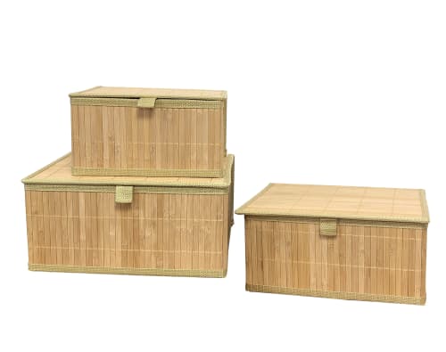 Déco Boîtes | Lot de 3 boîtes gigognes en bambou beige - HF90063