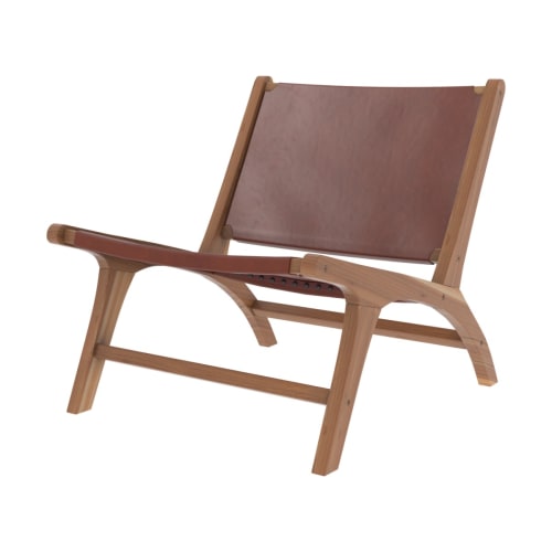 Canapés et fauteuils Fauteuils | Fauteuil  en teck et cuir lisse marron - QR47260