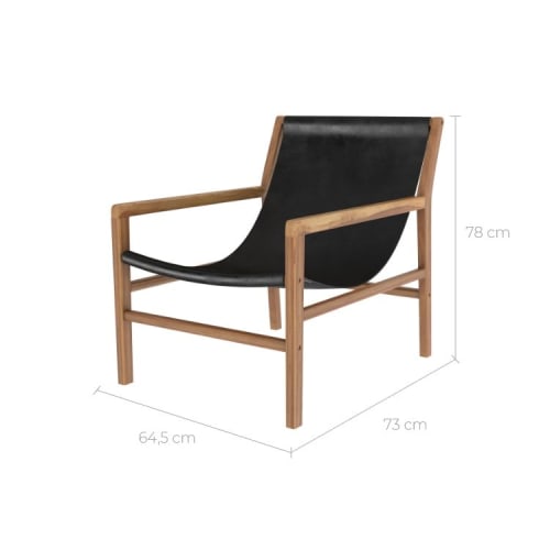 Canapés et fauteuils Fauteuils | Fauteuil lounge en teck et cuir noir - XK28988