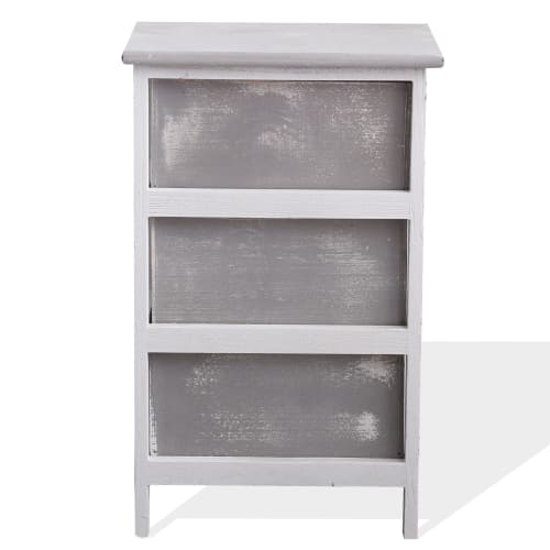 Comodino con 3 cassetti in legno grigio e bianco