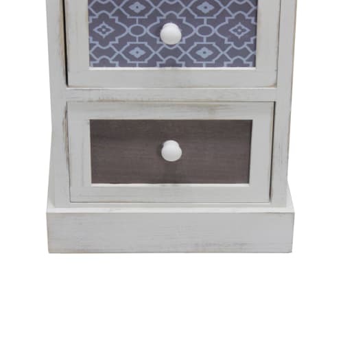 Cassettiera stretta con 4 cassetti in legno bianco e grigio