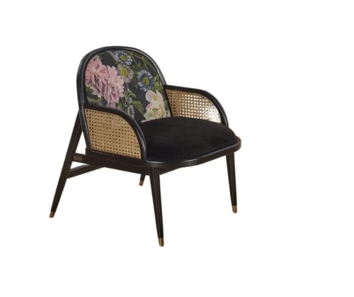 Canapés et fauteuils Fauteuils | Fauteuil en cannage velours noir et lin motifs fleurs - EG60928