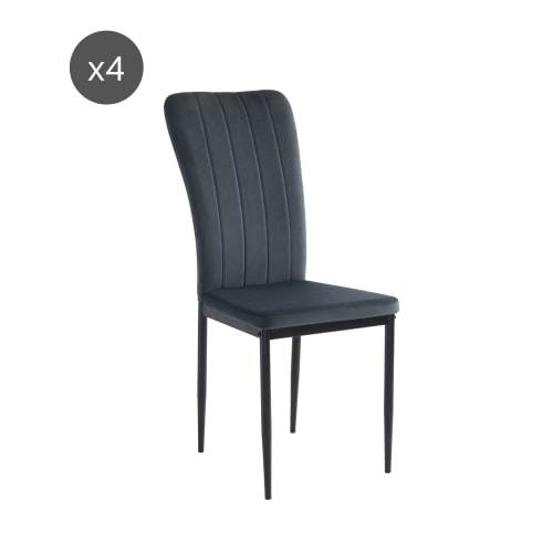 Meubles Chaises | Lot de 4 chaises   velours gris pieds en métal noir - MB39186