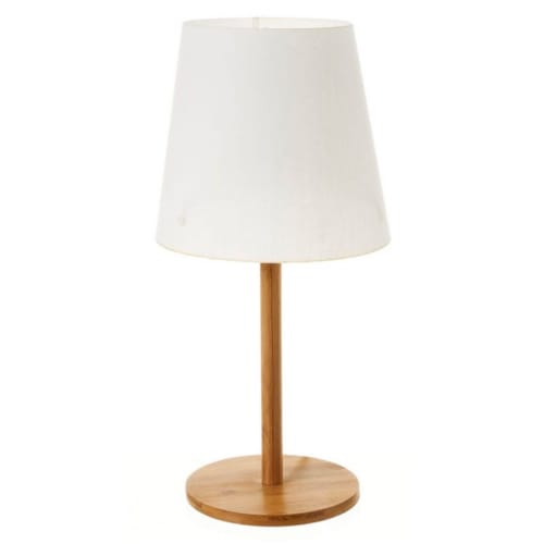 Lampe à poser simple en bambou et abat-jour blanc - 19x19x40cm