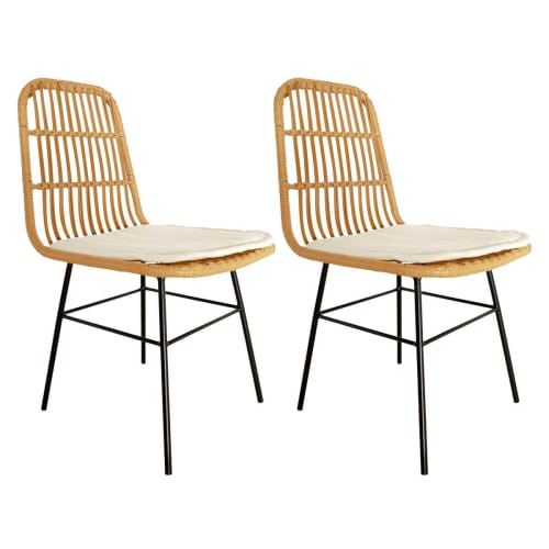Lot  de 2 chaises tressées marron avec pieds métal | Maisons du Monde