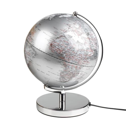 Déco Globes | Globe terrestre lumineux argenté argent - JL70862