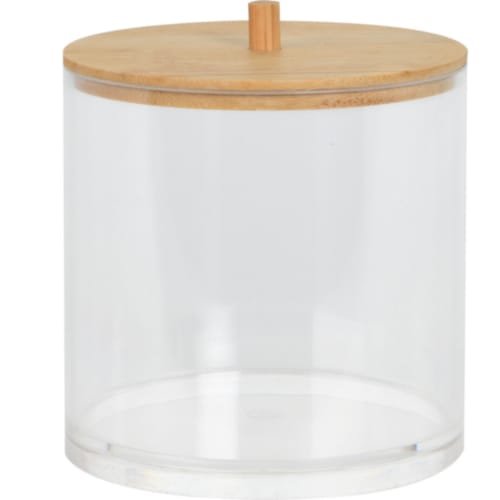 Boîte salle de bain ronde acrylique et bambou - 9.5x9.5x10cm