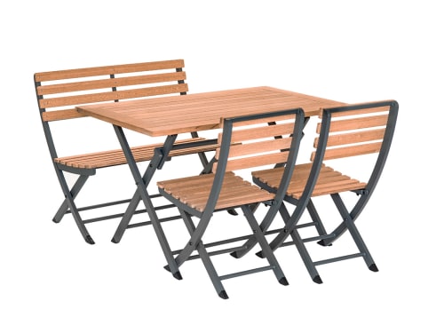 Jardin Ensemble table et chaises de jardin | Ensemble repas pliant en teck bois naturel 4 places - LW61325